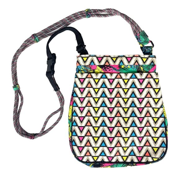 KAVU Vibrant Geometric Tropical Medium Purse Shoulder Rope Bag Corded Strap - Picture 2 of 9